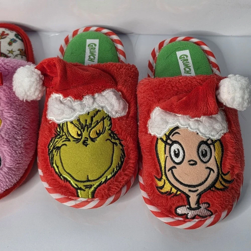 Dr. Seuss The Grinch & Cindy Lou Who Slippers House Shoes Size 11/12 Lot Of 2 Pr